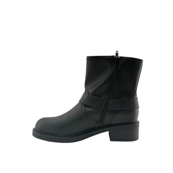 Black Conner Harness Silver Buckle Ankle Biker Boots Sz 11 Round Toe Block Heel - Picture 6 of 9